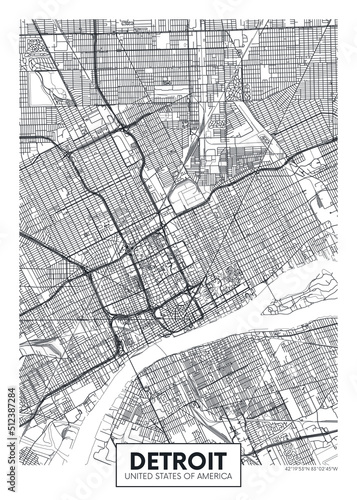 City map Detroit, travel vector poster design