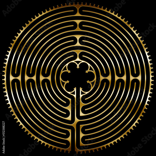 Labyrinth of the cathedral of Chartres, France, illustration on the black background