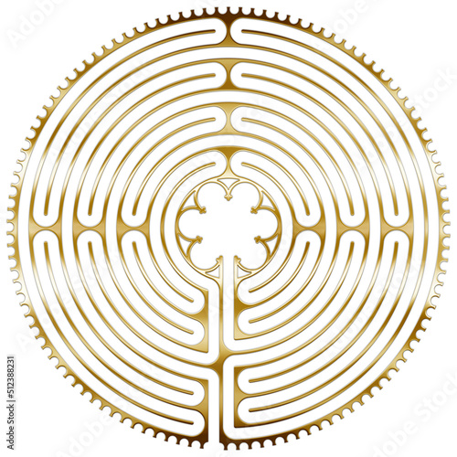 Labyrinth of the cathedral of Chartres, France, illustration on the white background photo