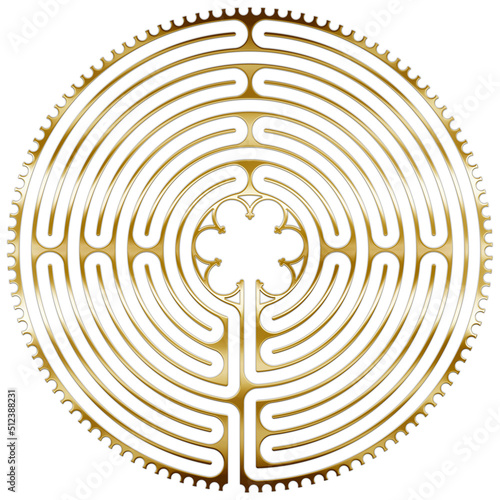 Labyrinth of the cathedral of Chartres, France, illustration on the white background