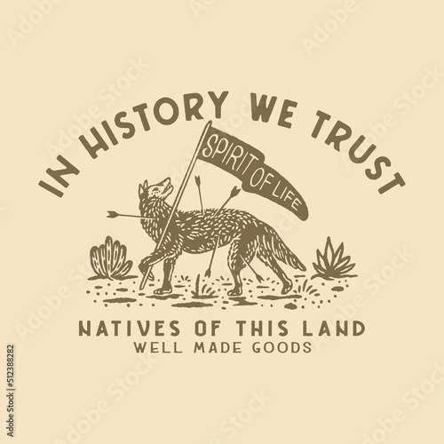 Fotografia coyote illustration land badge native emblem desert vintage design t shirt