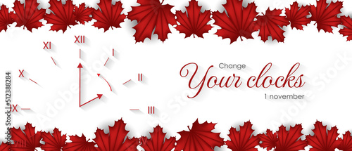 Set the clock to daylight saving time ends. Vector illustration with message