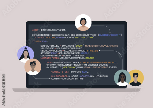 A collaborative code writing tool, diverse user avatars suggesting edits