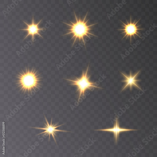 Flash of light, a star on a transparent background.Sun, summer. light sunlight png. Light burst of light png. vector 