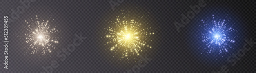Bright colorful fireworks on a transparent background. Vector 