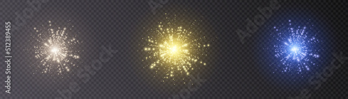 Bright colorful fireworks on a transparent background. Vector	
