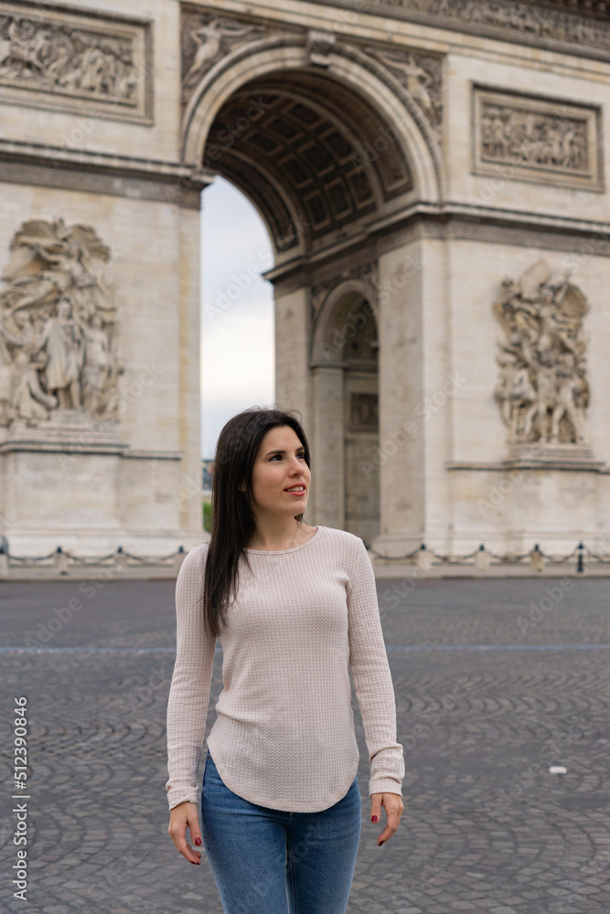 Young tourist girl visiting Paris in springtime