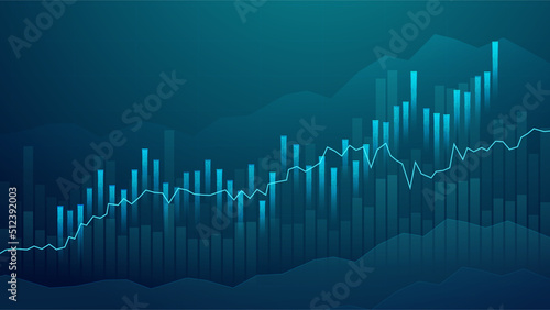 Business candle stick graph chart of stock market investment trading on blue background. Bullish point, up trend of graph. Economy vector design