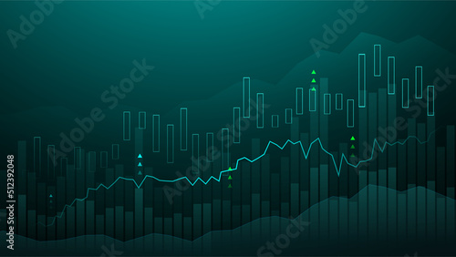 Business candle stick graph chart of stock market investment trading on blue background. Bullish point, up trend of graph. Economy vector design