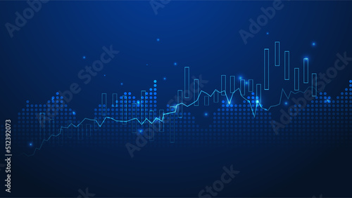 Business candle stick graph chart of stock market investment trading on blue background. Bullish point, up trend of graph. Economy vector design