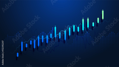 Business candle stick graph chart of stock market investment trading on blue background. Bullish point, up trend of graph. Economy vector design