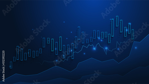 Business candle stick graph chart of stock market investment trading on blue background. Bullish point, up trend of graph. Economy vector design