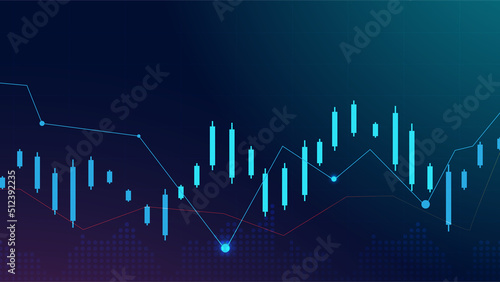 Business candle stick graph chart of stock market investment trading on blue background. Bullish point, up trend of graph. Economy vector design