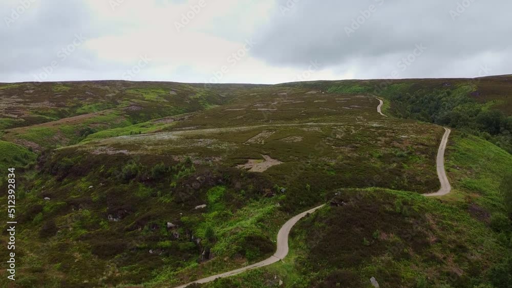 Drone ariel point of view. Derbyshire Peak District moorlands with winding pathways. Drone ariel point of view. Derbyshire Peak District moorlands with winding pathways.