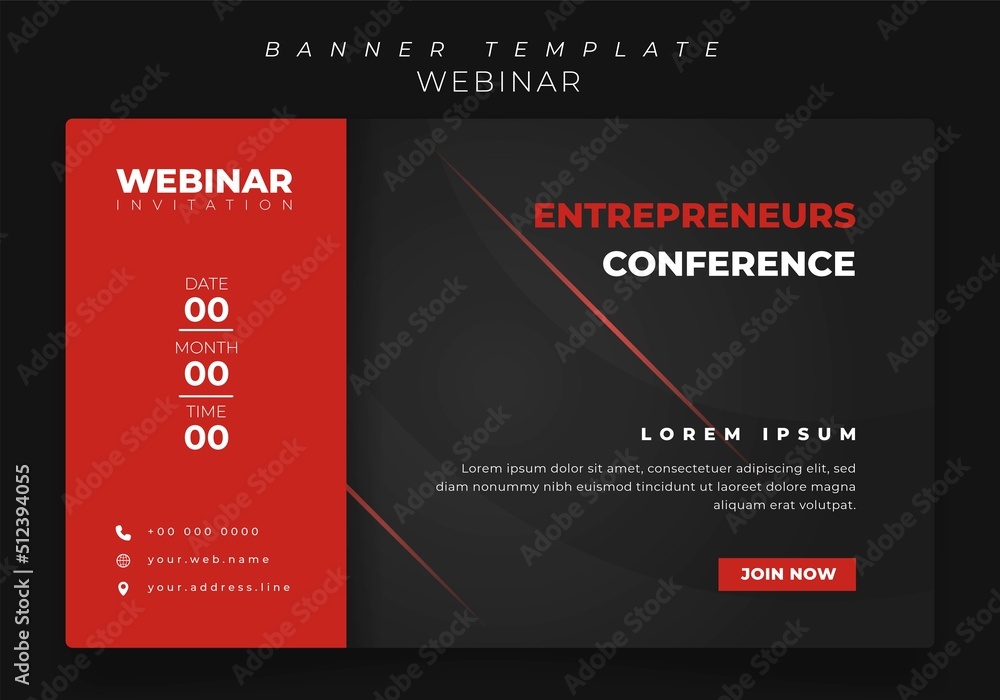 banner template in black background design for webinar invitation or