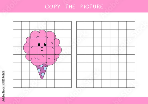 Copy the picture of cute cotton candy. Simple educational game for kids. Vector worksheet