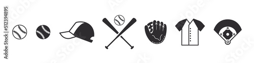 Baseball icons set. Baseball signs. Baseball elements for design. Vector icons