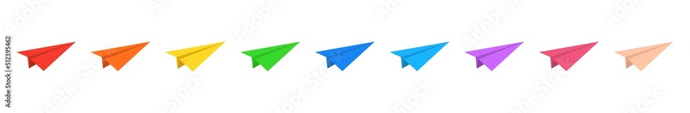 Naklejka premium Colorful paper planes set. Concept for travel and business idea. Template design for tourism, message sending, advertisement, website chatting, mobile app, ui. Vector illustration