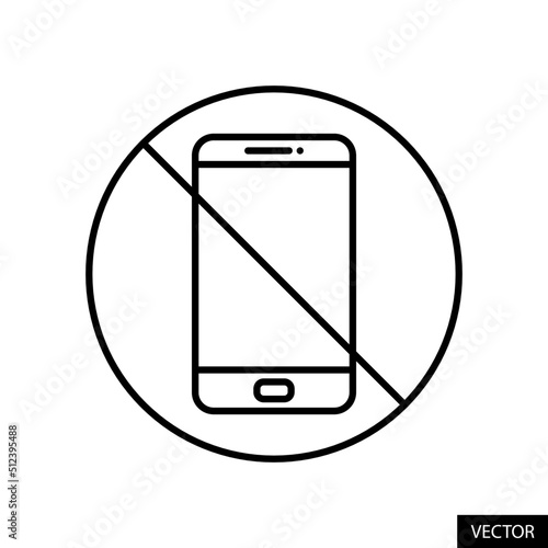 No Cell Phone, Turn off phone, do not use mobile phone, mobile not allowed vector icon in line style design for website design, app, UI, isolated on white background. Editable stroke. Vector file.
