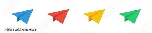 Colour paper plane collection. Vector isolated illustration. Colored airplane set on white background.