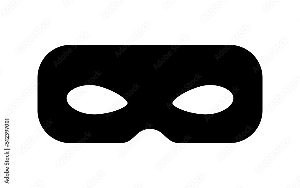 Mask bandit thief or superhero carnival vector icon. Black masquerade costume eye mask silhouette hidden gangster burgar face. Simple design incognito theatre party masque shape clip art illustration. Mask bandit thief or superhero carnival vector icon. Black masquerade costume eye mask silhouette hidden gangster burgar face. Simple design incognito theatre party masque shape clip art illustration.