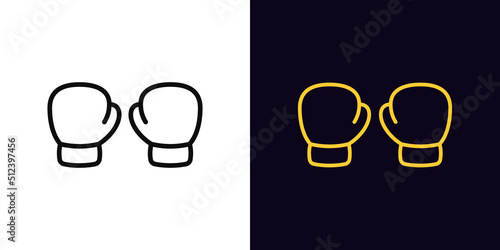 Outline boxing gloves icon, with editable stroke. Two box gloves silhouette, fight sport pictogram. Box championship