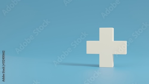 Fototapeta Naklejka Na Ścianę i Meble -  Plus icon on blue background, Positive thinking, Mental health assessment, World mental health day, Health insurance, Health care icon, Growth concepts, 3d rendering