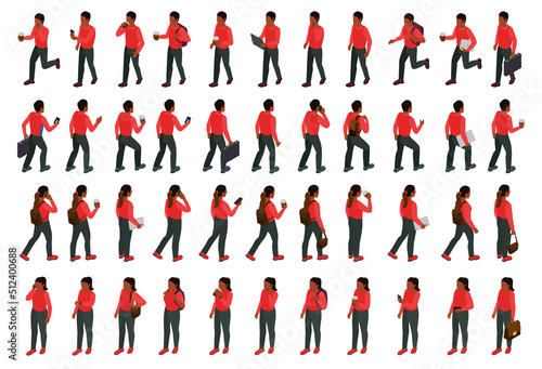 Walking Black People Isometric Set