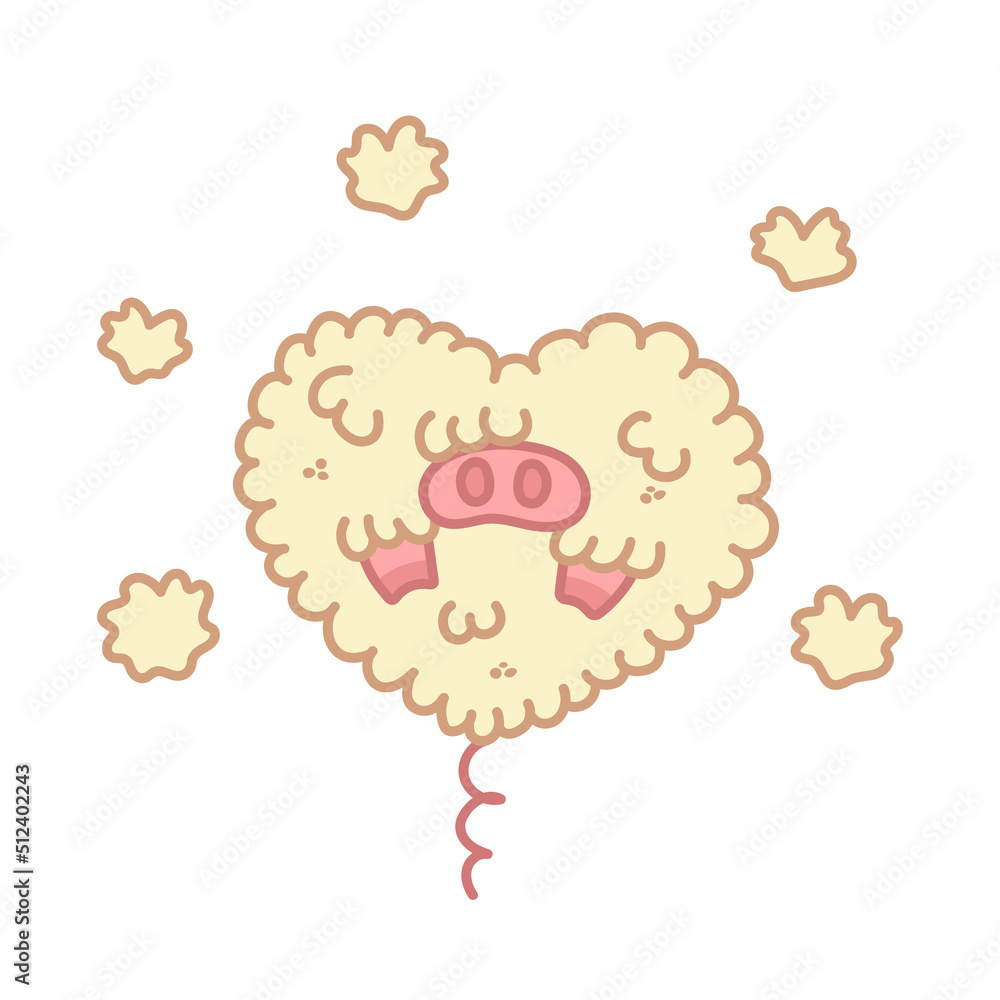 Fluffy pig in the heart shape. Funny kawaii character. Decoration element. Vector illustration isolated on white background. Fluffy pig in the heart shape. Funny kawaii character. Decoration element. Vector illustration isolated on white background.