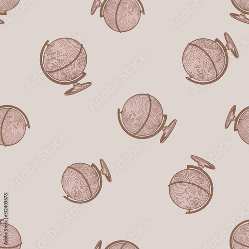 The globe engraved seamless pattern. Vintage background old atlas earth in hand drawn style.