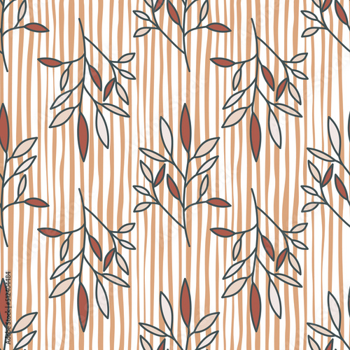Simple outline leaves seamless pattern. Modern leaf wallpaper. © smth.design