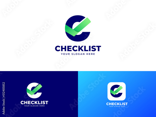 Letter C logo design with checklist icon creative emblem. initial letter icon brand template.