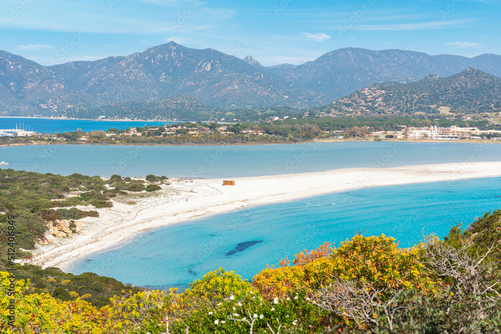Naklejka premium Porto Giunco beach on a sunny spring day