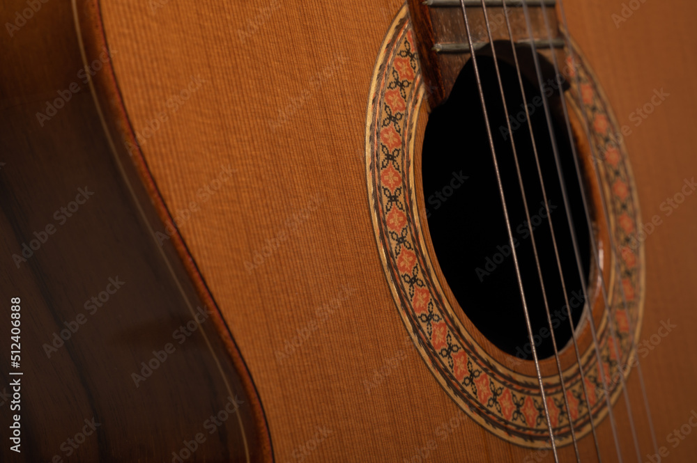 Obraz premium Classical guitar body up close