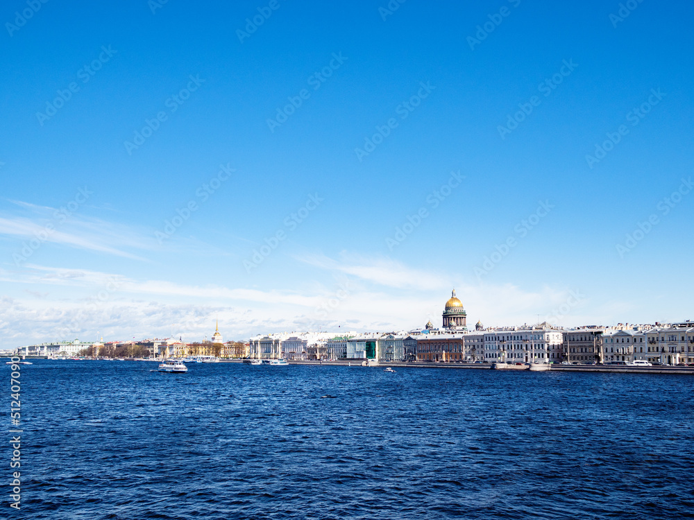 blue sky over Great Neva river in Saint Petersburg
