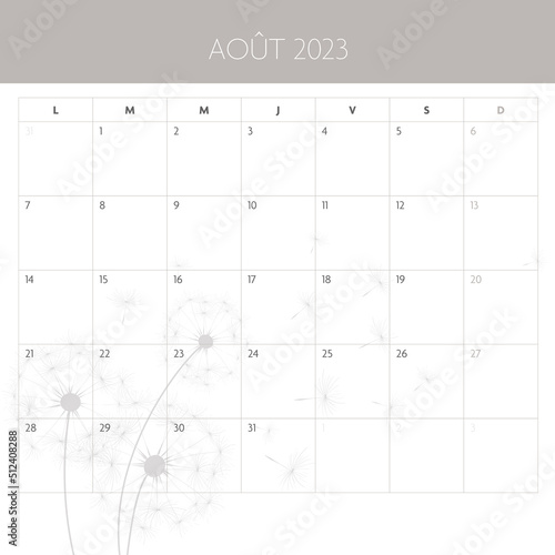 August 2023 calendar photo