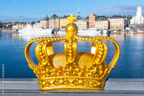 Golden Crown of Skeppsholmen Bridge in Stockholm photo