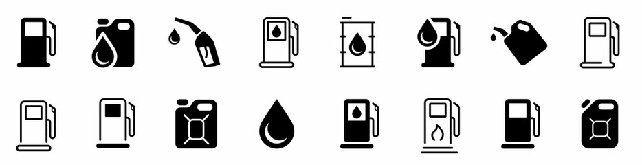 Fuel icon set. Gas station icons or signs. Engine oil icon symbol. Transport collection, petrol fuel. Vector illustration
