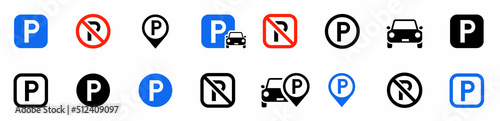 Parking icon set. Car Parking Icon. Parking and traffic signs isolated on white background. Map parking pointer. Parking place sign. Stock vector. Vector illustration.