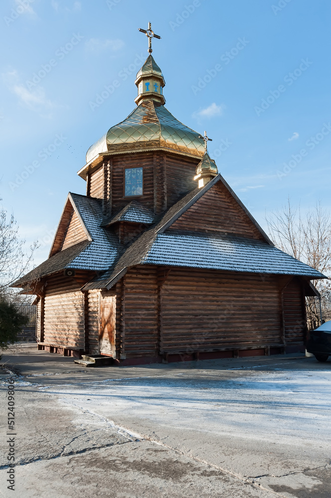 Wooden church exterior in Kyiv Ukraine