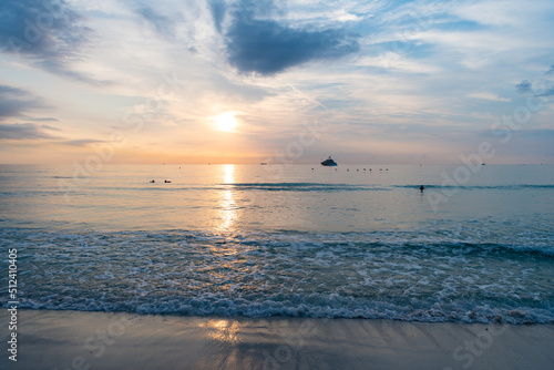 summer seascape with romantic view on sunrise beach