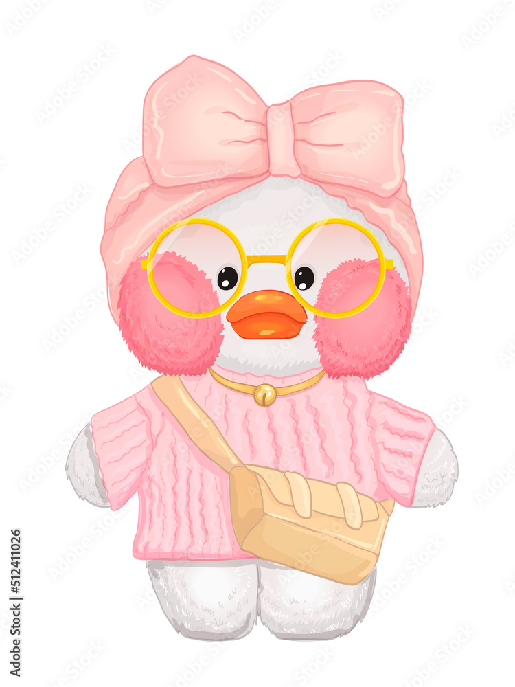 White Duck In Pink Headband And Sweater
