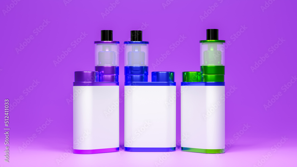 Mockup electronic cigarettes on purple background. 3d rendering