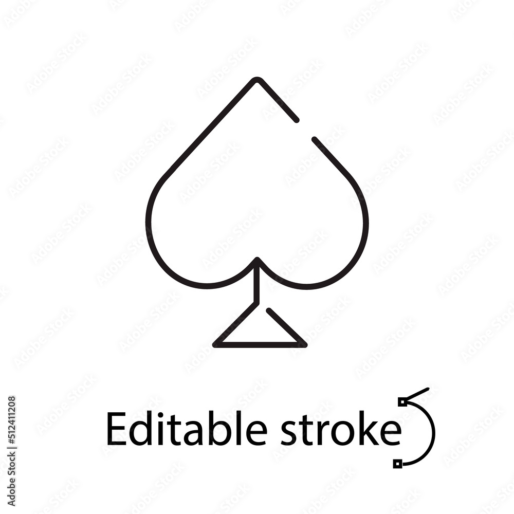 Fototapeta premium Spades outline icon. Playing cards suit. Casino idea. Editable stroke. Isolated vector stock illustration