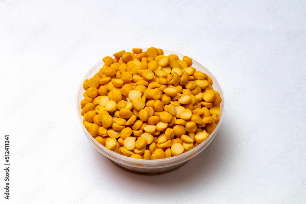 Toor Dal close-up photo With White Background Toor Dal close-up photo With White Background