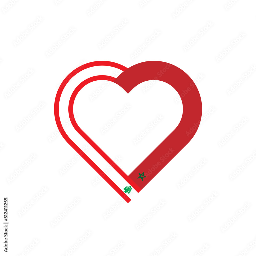unity concept. heart ribbon icon of lebanon and morocco flags. vector illustration isolated on white background