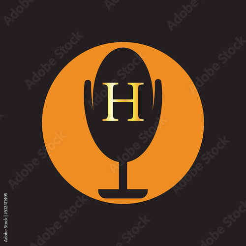 Microphone latter H  logo icon. sound recording studio. space recorder items. potcast logo vector illustration photo