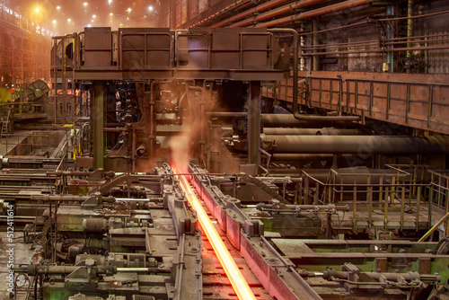 Obraz na plátně Hot steell billet on rolling mill.