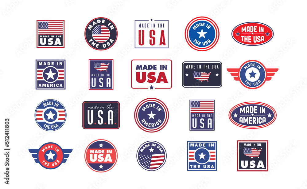 Made in USA. American manufactured emblem. Pride United States national badge.
