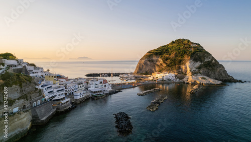 Aerial sunrise view of Sant'Angelo village, Ischia.